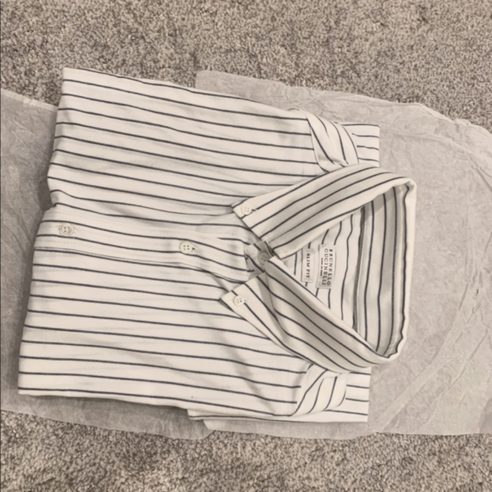 NWOT Brunello Cucinelli Stripe Slim Fit Long Sleeve Button-Up Cotton Shirt